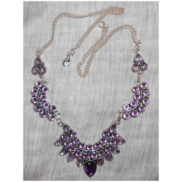 STUNNING! AMETHYST sterling silver 21" necklace and 2 1/4" earring SET - Picture 2 of 7